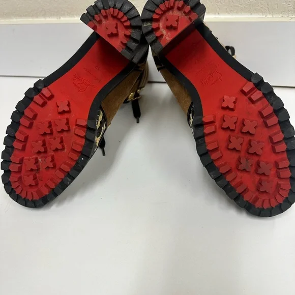 Christian Louboutin Authentic Suede Leopard Print Lace-Up Boots - Picture 3 of 5